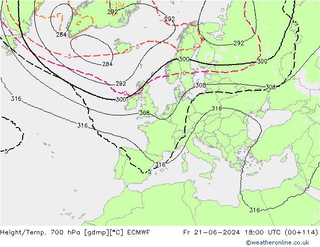 Hoogte/Temp. 700 hPa ECMWF vr 21.06.2024 18 UTC