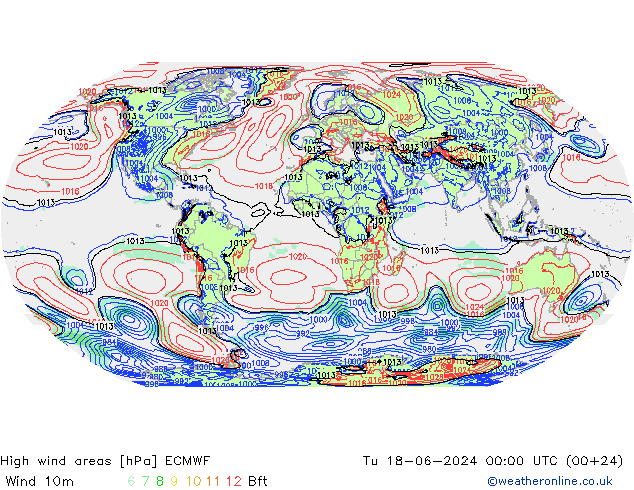 High wind areas ECMWF Tu 18.06.2024 00 UTC