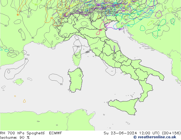 RV 700 hPa Spaghetti ECMWF zo 23.06.2024 12 UTC