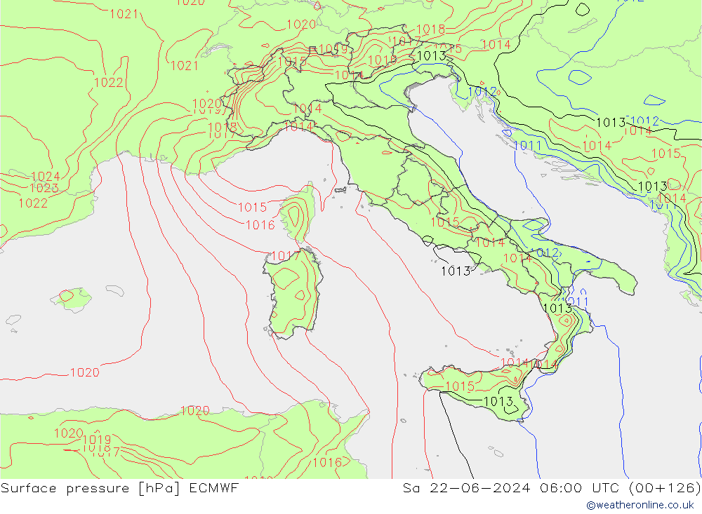 приземное давление ECMWF сб 22.06.2024 06 UTC