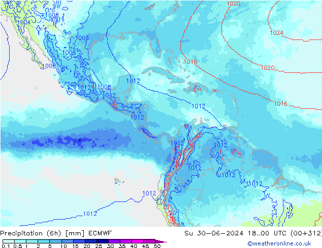 Precipitación (6h) ECMWF dom 30.06.2024 00 UTC