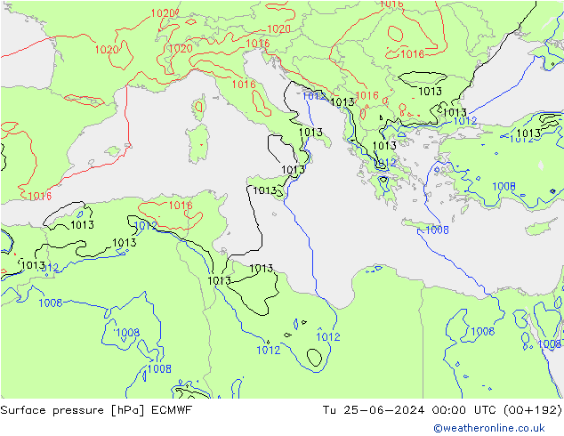 Presión superficial ECMWF mar 25.06.2024 00 UTC