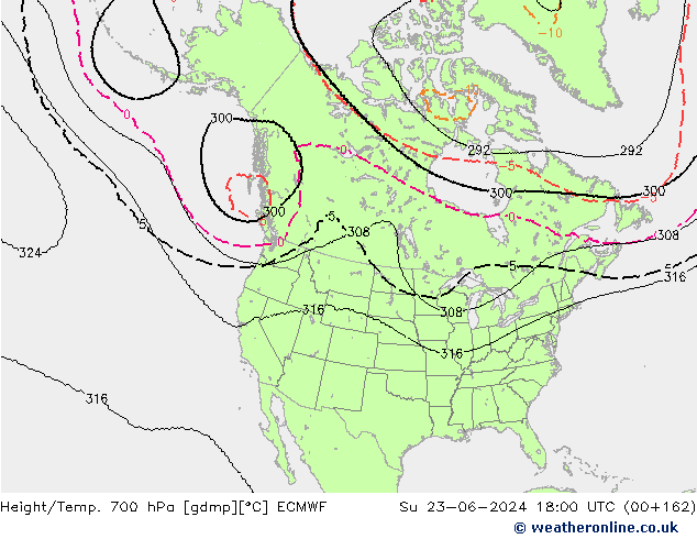 Height/Temp. 700 hPa ECMWF  23.06.2024 18 UTC