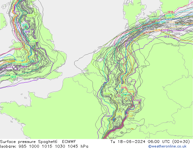 pression de l'air Spaghetti ECMWF mar 18.06.2024 06 UTC