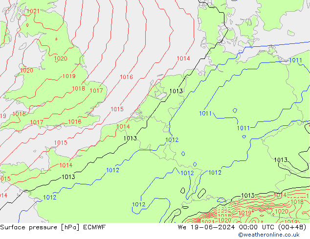 Atmosférický tlak ECMWF St 19.06.2024 00 UTC