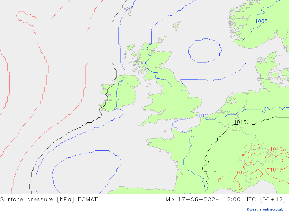 Pressione al suolo ECMWF lun 17.06.2024 12 UTC