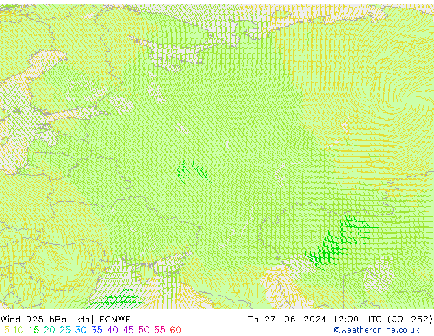 wiatr 925 hPa ECMWF czw. 27.06.2024 12 UTC