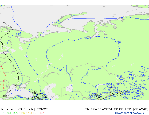 Straalstroom/SLP ECMWF do 27.06.2024 00 UTC