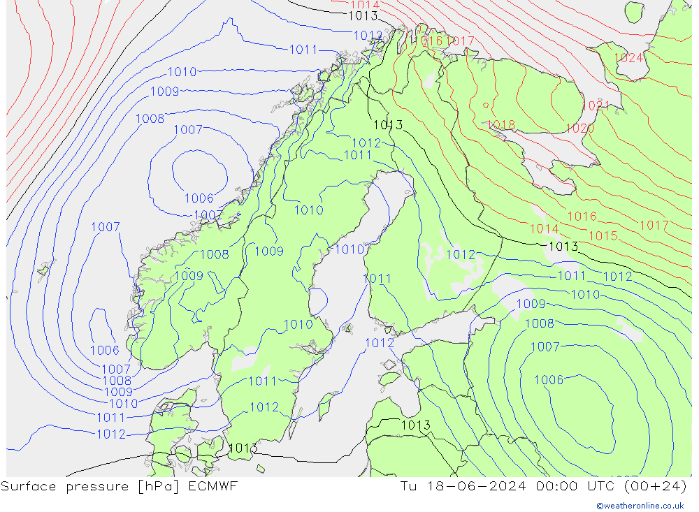 Presión superficial ECMWF mar 18.06.2024 00 UTC