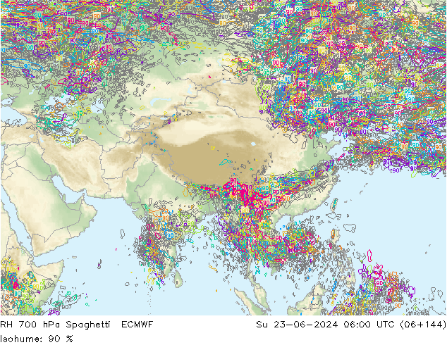 Humidité rel. 700 hPa Spaghetti ECMWF dim 23.06.2024 06 UTC