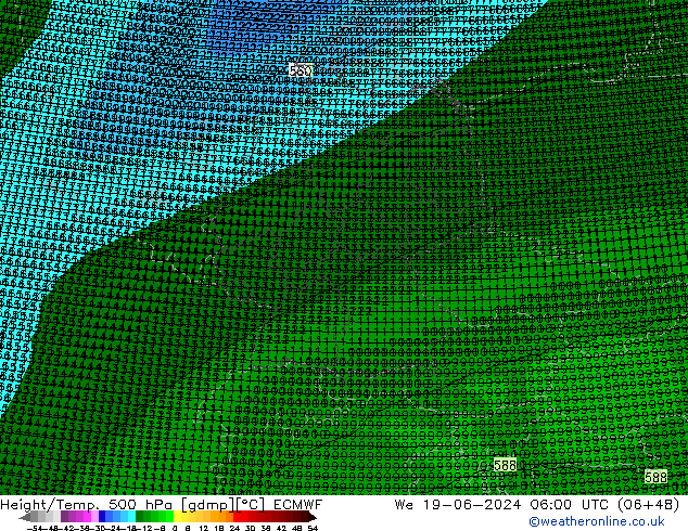 Hoogte/Temp. 500 hPa ECMWF wo 19.06.2024 06 UTC