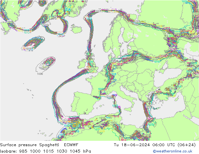 Pressione al suolo Spaghetti ECMWF mar 18.06.2024 06 UTC