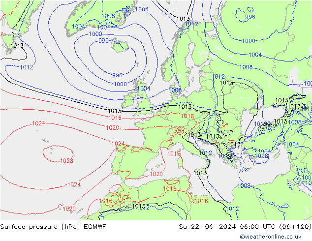 Atmosférický tlak ECMWF So 22.06.2024 06 UTC