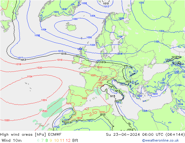 High wind areas ECMWF dim 23.06.2024 06 UTC