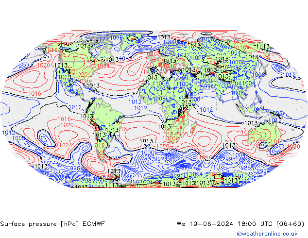 Luchtdruk (Grond) ECMWF wo 19.06.2024 18 UTC