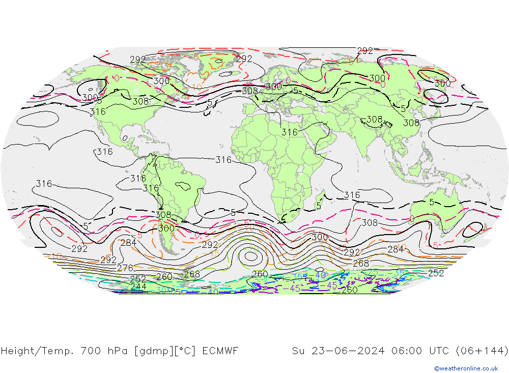 Height/Temp. 700 hPa ECMWF Dom 23.06.2024 06 UTC