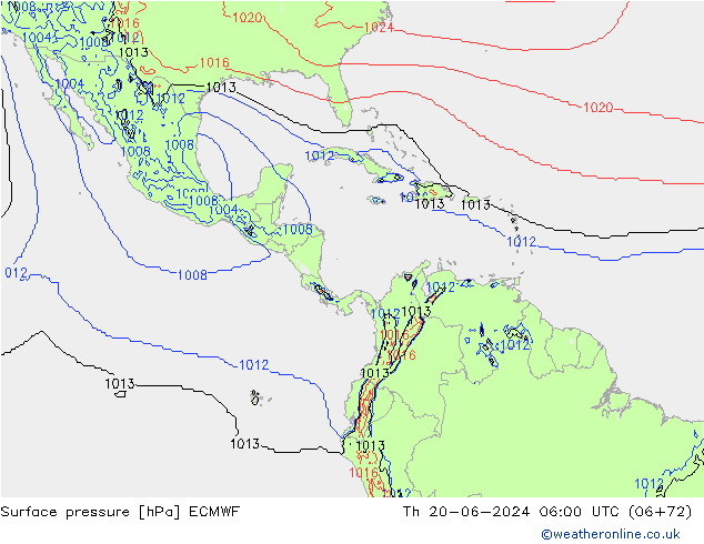 Pressione al suolo ECMWF gio 20.06.2024 06 UTC