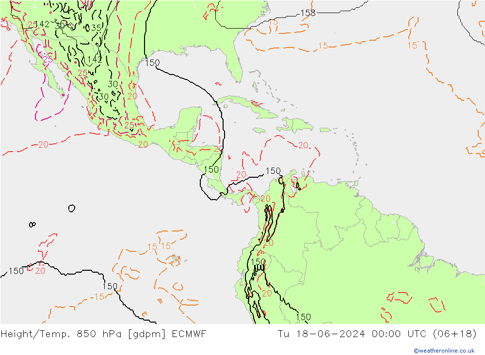 Height/Temp. 850 hPa ECMWF Tu 18.06.2024 00 UTC
