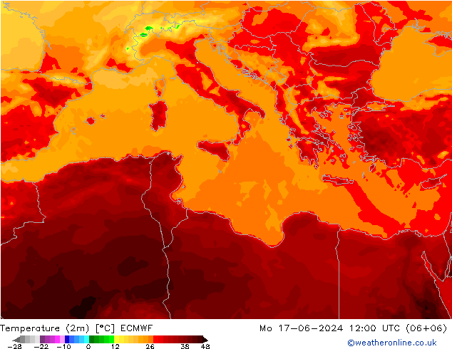 Temperature (2m) ECMWF Mo 17.06.2024 12 UTC