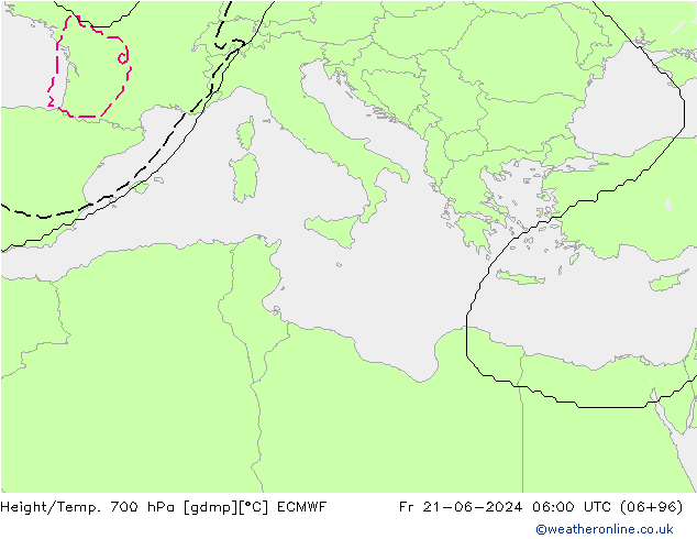 Height/Temp. 700 hPa ECMWF Fr 21.06.2024 06 UTC