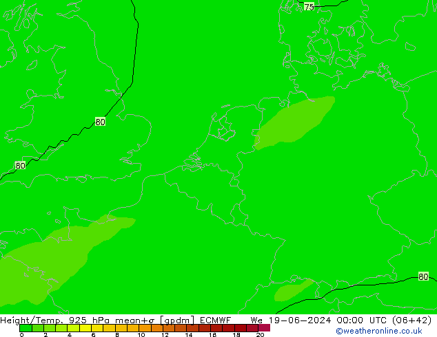 Hoogte/Temp. 925 hPa ECMWF wo 19.06.2024 00 UTC