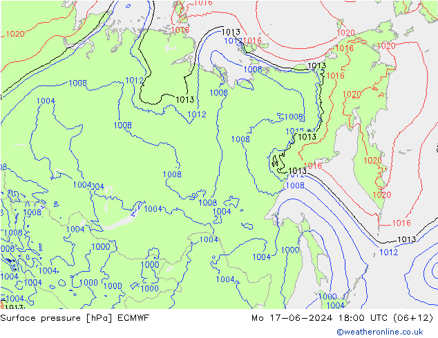 Presión superficial ECMWF lun 17.06.2024 18 UTC