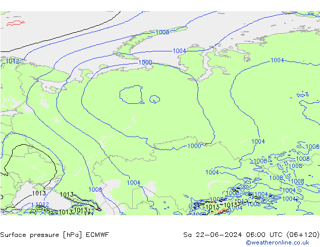 Presión superficial ECMWF sáb 22.06.2024 06 UTC