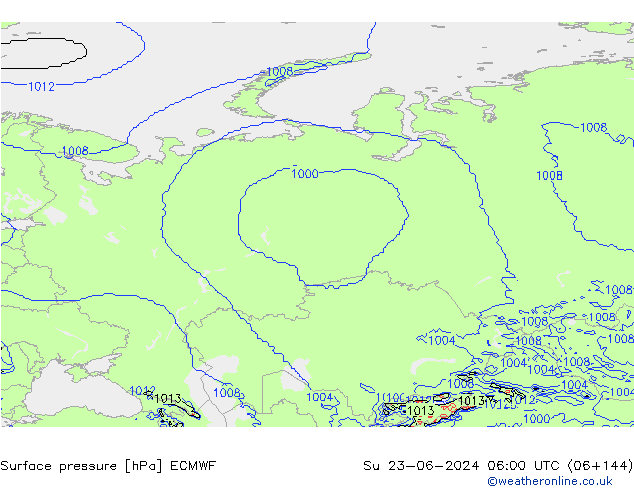 Presión superficial ECMWF dom 23.06.2024 06 UTC