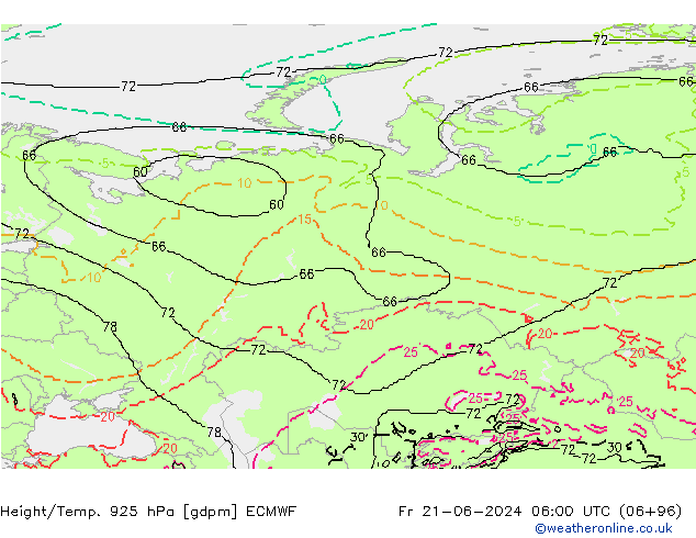 Height/Temp. 925 hPa ECMWF Pá 21.06.2024 06 UTC