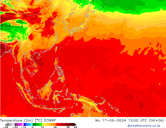 Temperature (2m) ECMWF Mo 17.06.2024 12 UTC