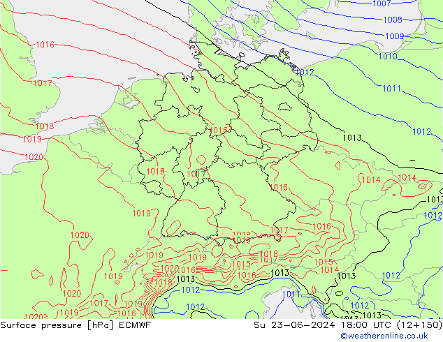 Surface pressure ECMWF Su 23.06.2024 18 UTC