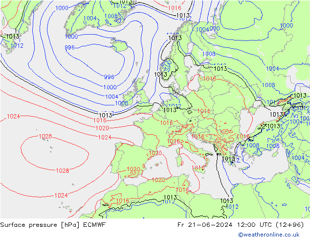 Bodendruck ECMWF Fr 21.06.2024 12 UTC