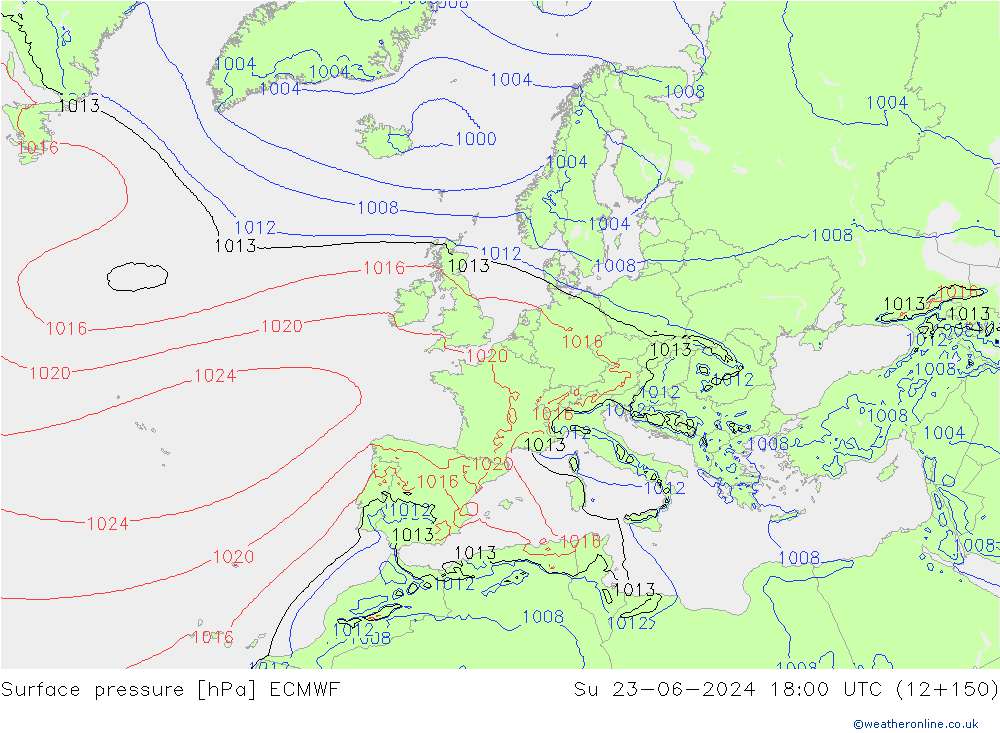 Surface pressure ECMWF Su 23.06.2024 18 UTC