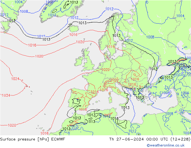 Bodendruck ECMWF Do 27.06.2024 00 UTC