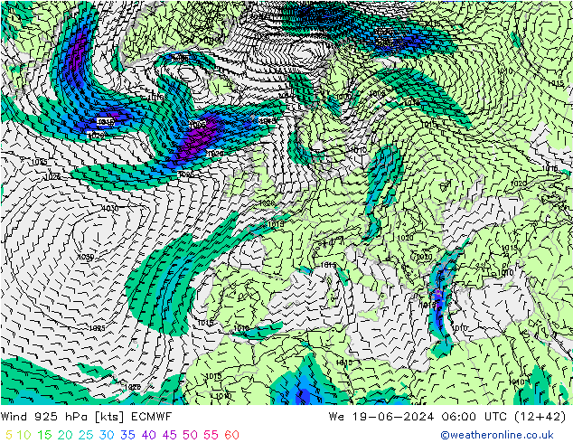 Wind 925 hPa ECMWF wo 19.06.2024 06 UTC
