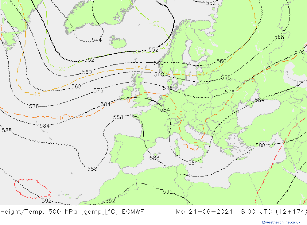 Hoogte/Temp. 500 hPa ECMWF ma 24.06.2024 18 UTC