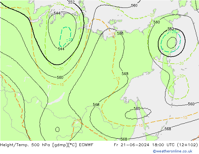Height/Temp. 500 hPa ECMWF Pá 21.06.2024 18 UTC