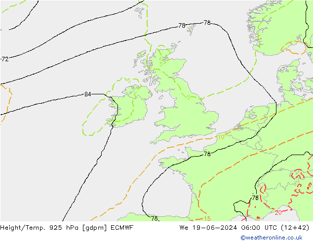 Yükseklik/Sıc. 925 hPa ECMWF Çar 19.06.2024 06 UTC