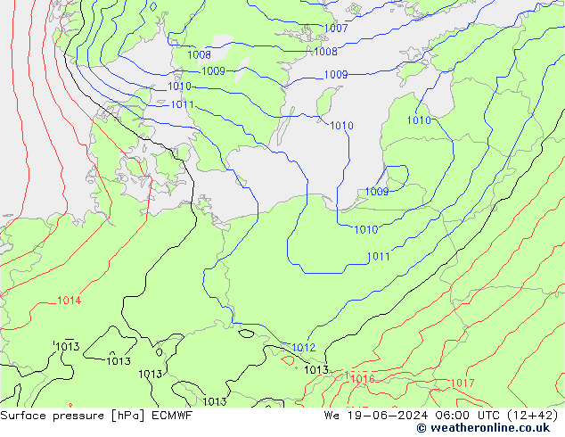 Pressione al suolo ECMWF mer 19.06.2024 06 UTC