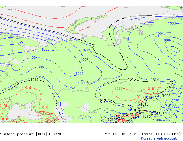 pressão do solo ECMWF Qua 19.06.2024 18 UTC
