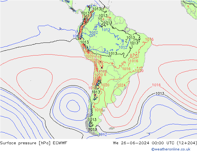 Surface pressure ECMWF We 26.06.2024 00 UTC
