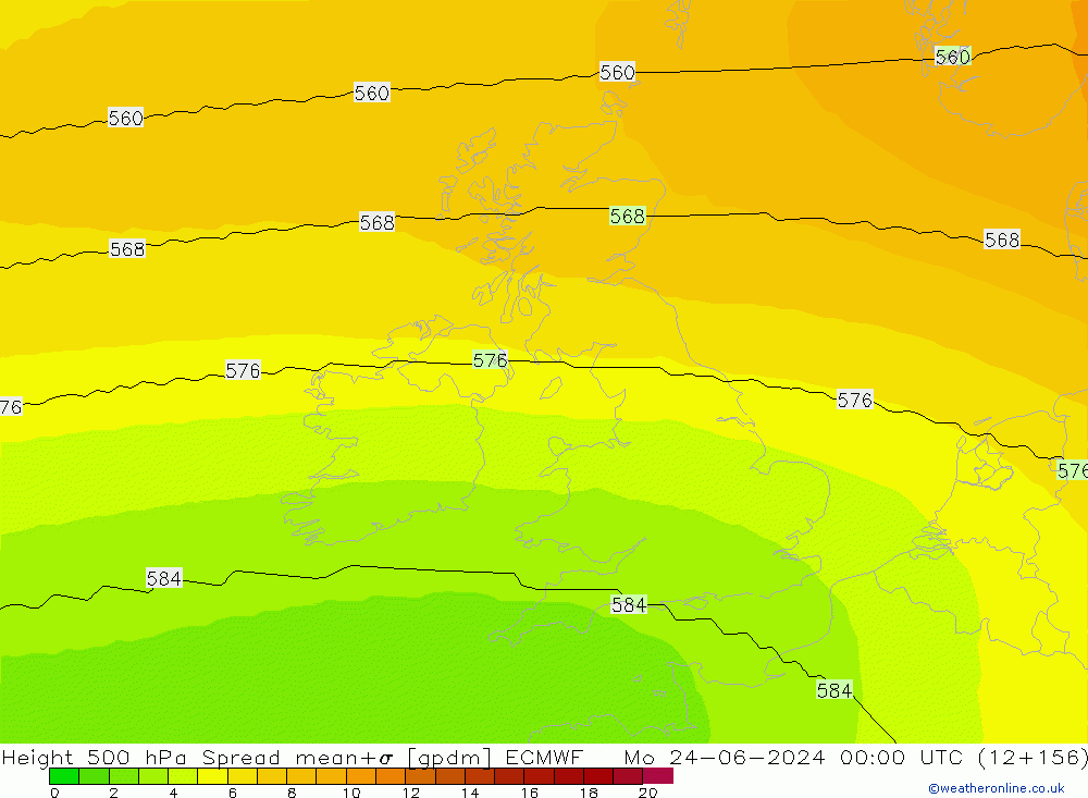 500 hPa Yüksekliği Spread ECMWF Pzt 24.06.2024 00 UTC