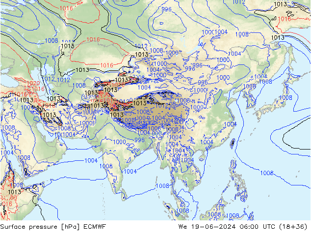 Surface pressure ECMWF We 19.06.2024 06 UTC