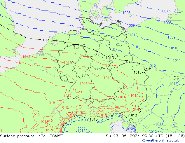 Surface pressure ECMWF Su 23.06.2024 00 UTC