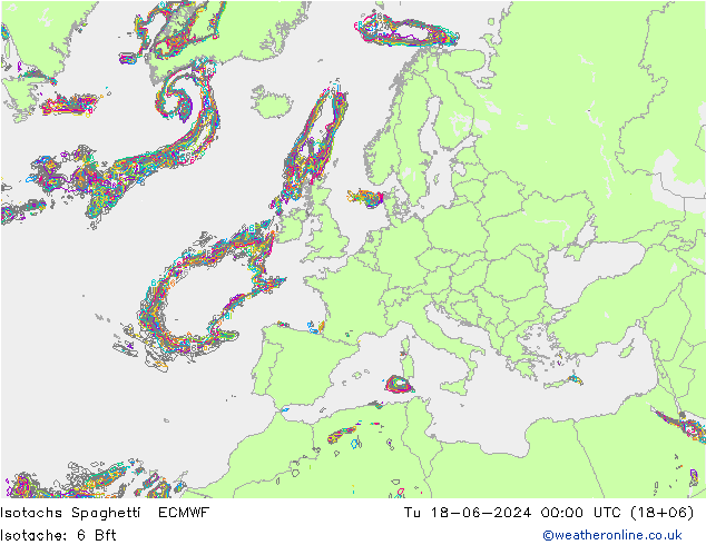 Isotachen Spaghetti ECMWF di 18.06.2024 00 UTC