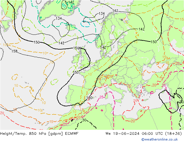 Height/Temp. 850 гПа ECMWF ср 19.06.2024 06 UTC