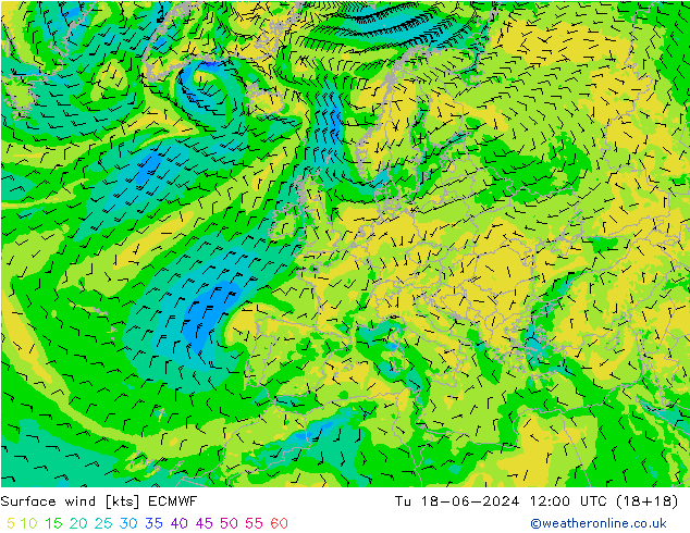 Vento 10 m ECMWF Ter 18.06.2024 12 UTC