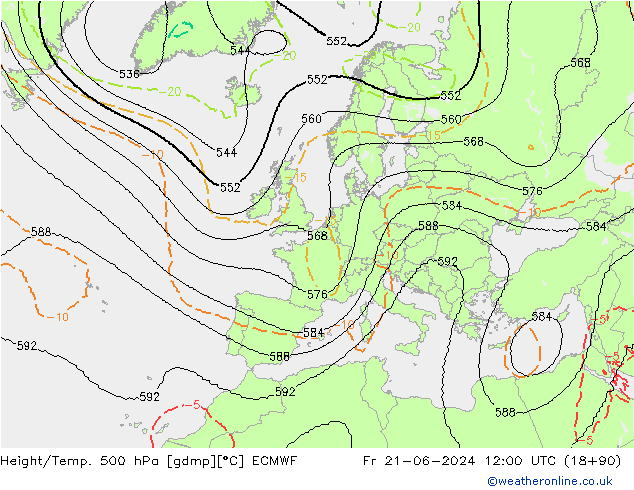 Height/Temp. 500 hPa ECMWF pt. 21.06.2024 12 UTC