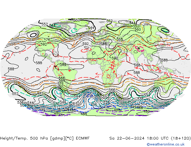 Height/Temp. 500 hPa ECMWF Sáb 22.06.2024 18 UTC