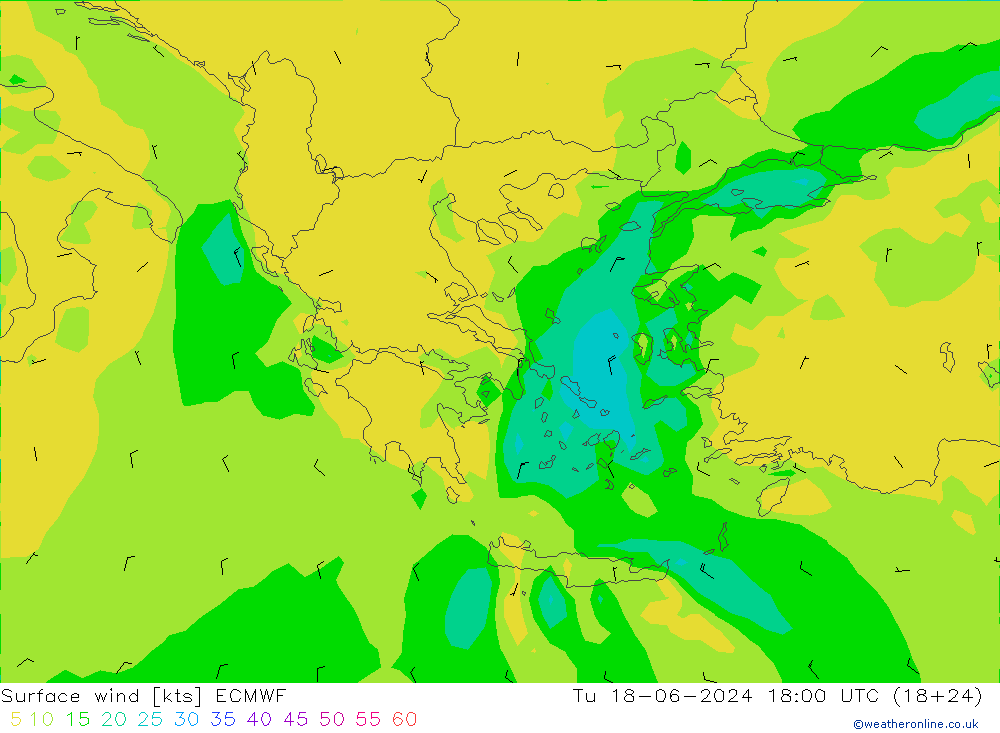 Rüzgar 10 m ECMWF Sa 18.06.2024 18 UTC